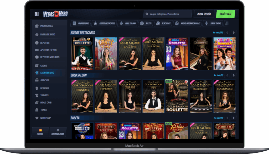 Juegos con crupier en vivo en el casino VegasHero